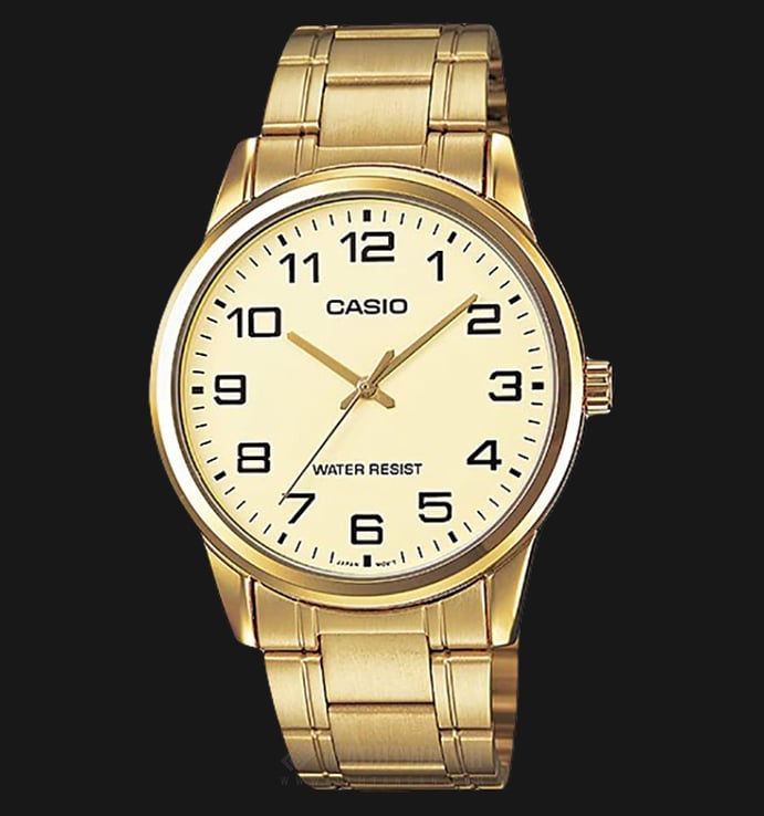 Casio General MTP-V001G-9BUDF Men Beige Dial Soft Gold Stainless Steel Band