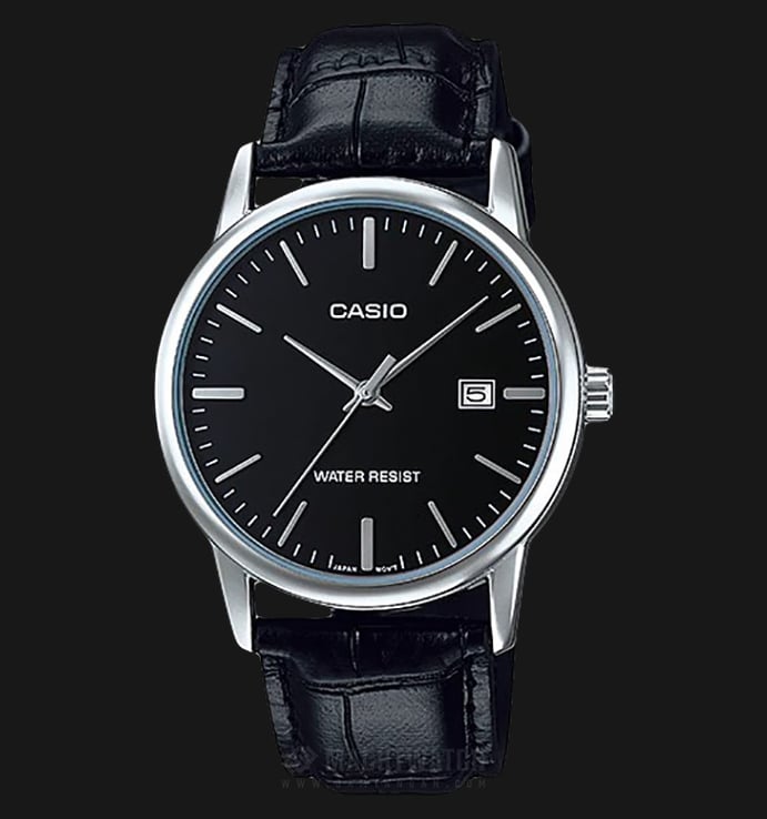 Casio MTP-V002L-1AUDF Black Dial Ion Plated Black leather Strap