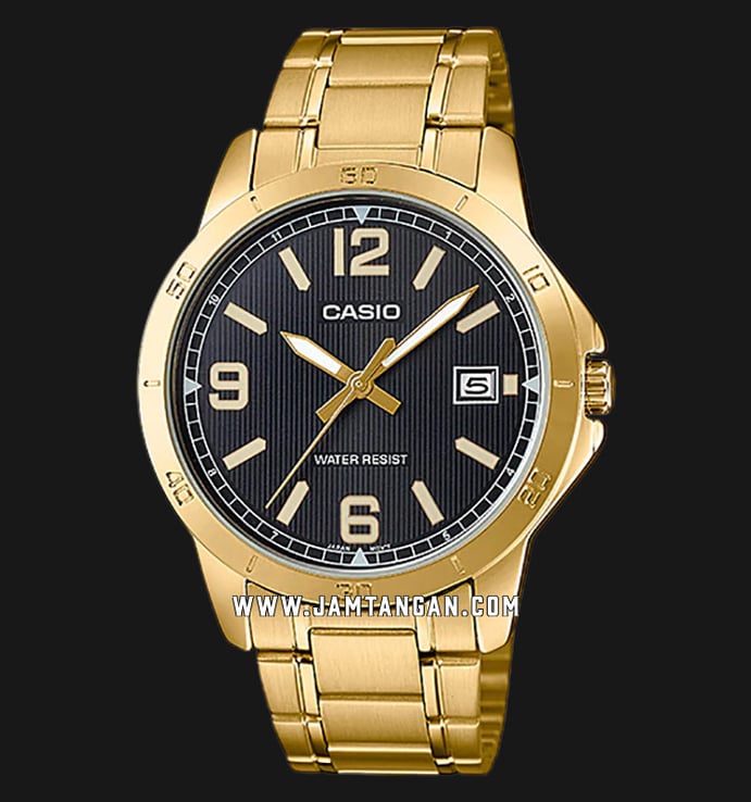 Casio General MTP-V004G-1BUDF Men Black Dial Gold Stainless Steel Band
