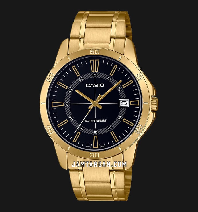 Casio General MTP-V004G-1CUDF Black Dial Gold Stainless Steel Band