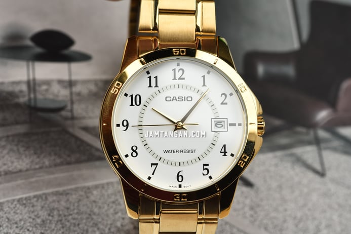 Casio General MTP-V004G-7BUDF White Dial Gold Stainless Steel Band