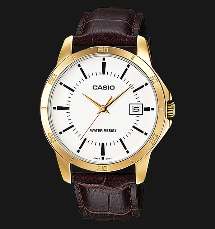 Casio General MTP-V004GL-7AUDF Enticer White Dial Brown Leather Band