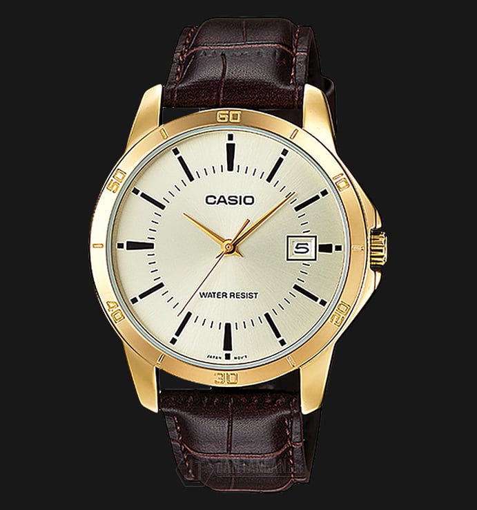 Casio General MTP-V004GL-9AUDF Enticer Champagne Dial Brown Leather Band
