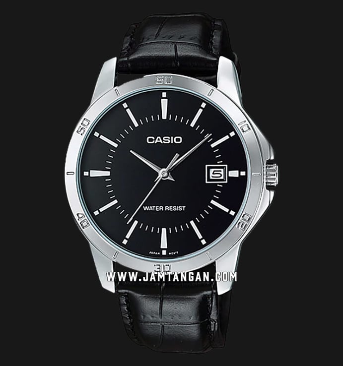 Casio General MTP-V004L-1AUDF Black Dial Black Leather Band