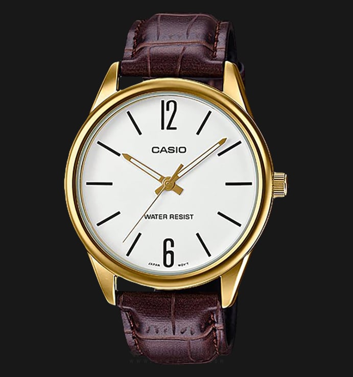 Casio General MTP-V005GL-7BUDF White Dial Brown Leather Strap