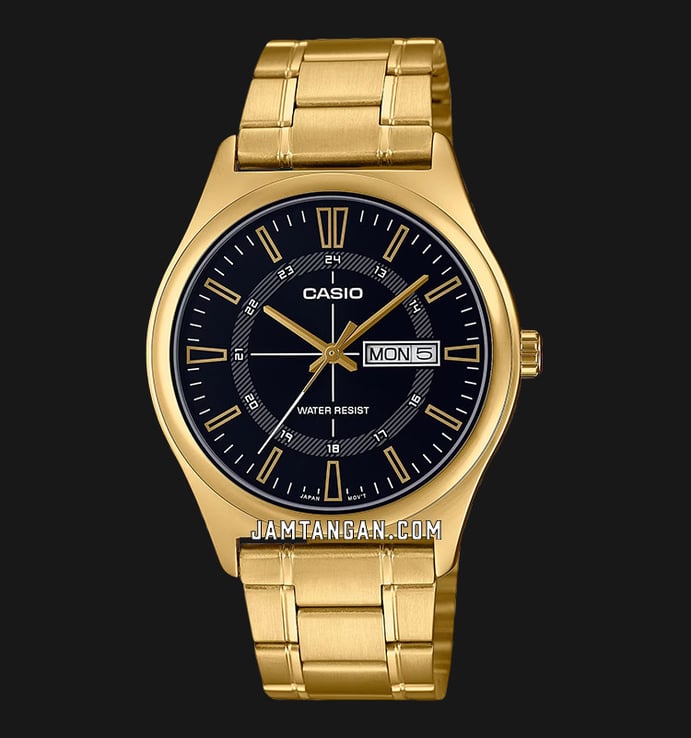 Casio General MTP-V006G-1CUDF Black Dial Gold Stainless Steel Band