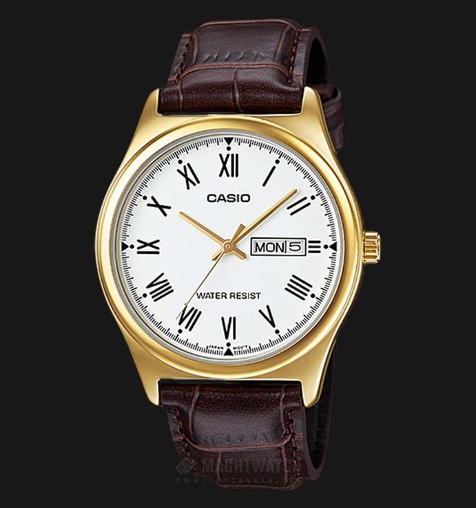 Casio General MTP-V006GL-7BUDF Men White Dial Brown Leather Band