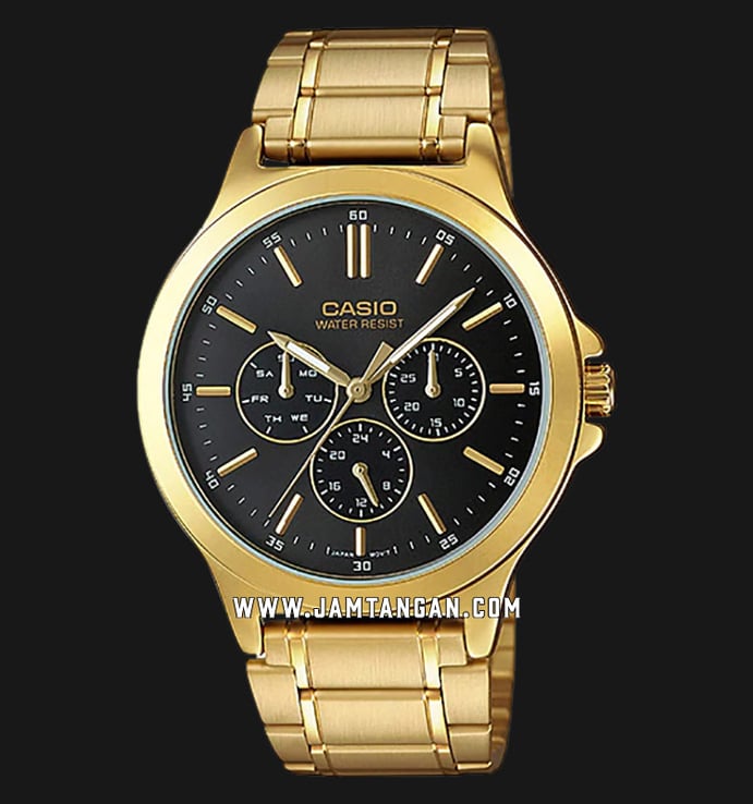 Casio MTP-V300G-1AUDF Men Black Dial Gold Stainless Steel Band