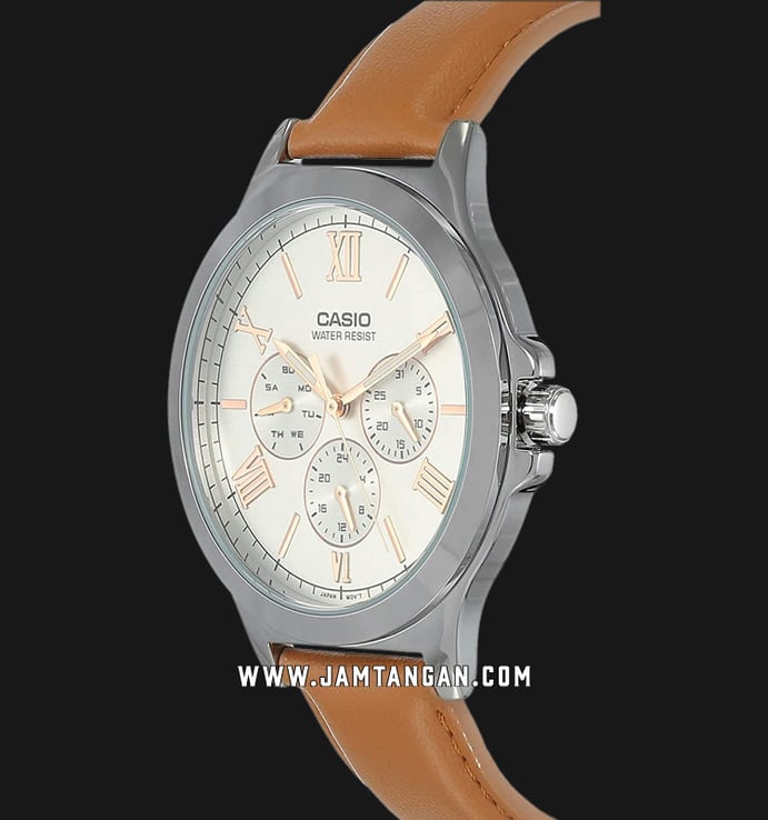 Casio General MTP-V300L-7A2UDF Men Silver Dial Tan Leather Band