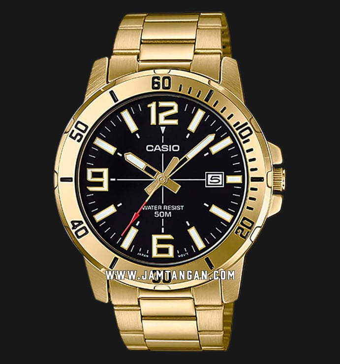 Casio General MTP-VD01G-1BVUDF Men Black Dial Gold Stainless Steel Band
