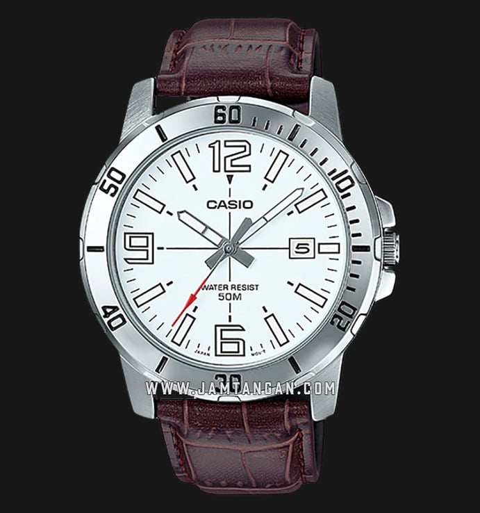 Casio MTP-VD01L-7BVUDF Analog Men White Dial Brown Leather Strap