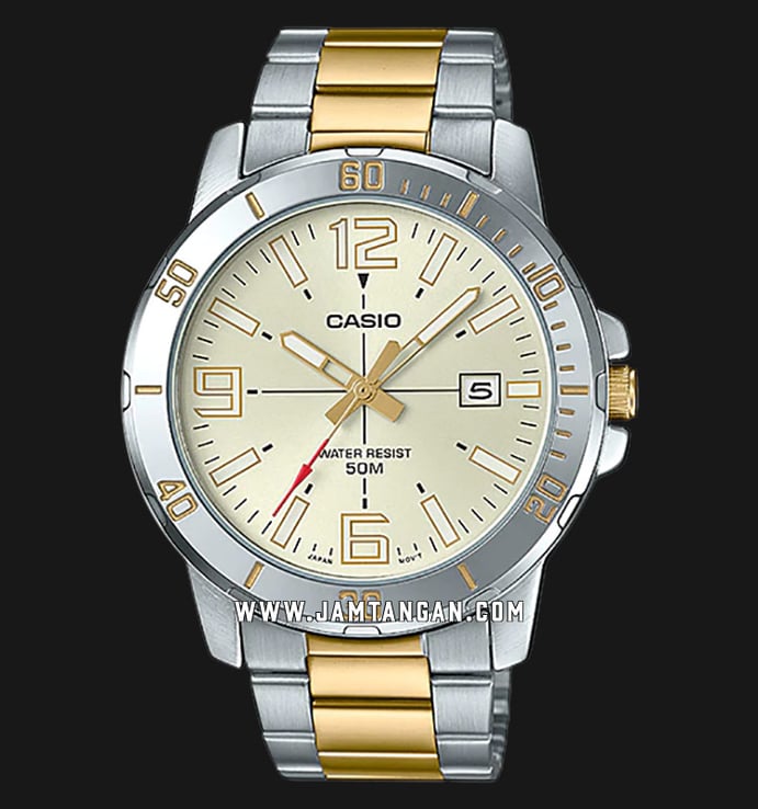 Casio General MTP-VD01SG-9BVUDF Enticer Men Gold Dial Dual Tone Stainless Steel Band