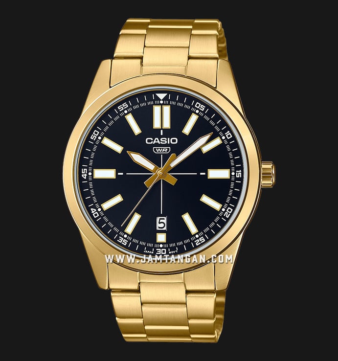 Casio General MTP-VD02G-1EUDF Dress Men Black Dial Gold Stainless Steel Band