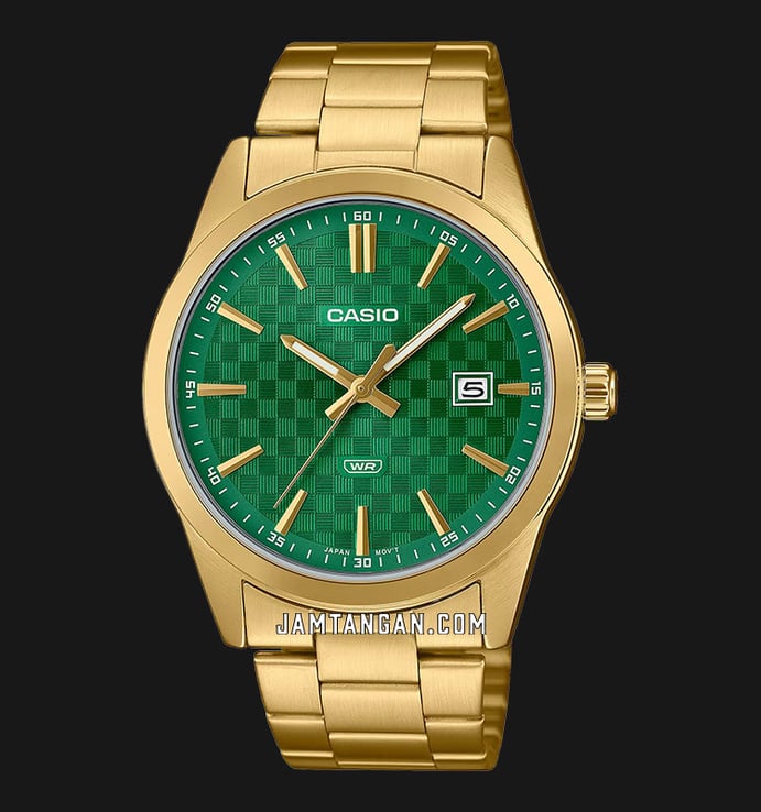 Casio General MTP-VD03G-3AUDF Dress Men Green Dial Gold Stainless Steel Band