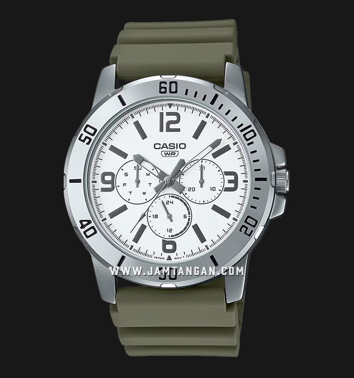 Casio General MTP-VD300-3BUDF Men White Dial Green Resin Band