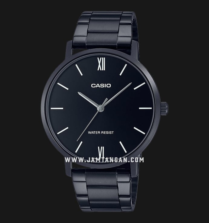 Casio General MTP-VT01B-1BUDF Dress Black Dial Black Stainless Steel Band
