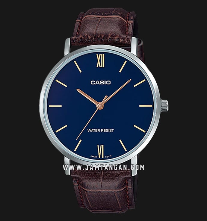 Casio General MTP-VT01L-2BUDF Analog Men Blue Dial Brown Leather Band