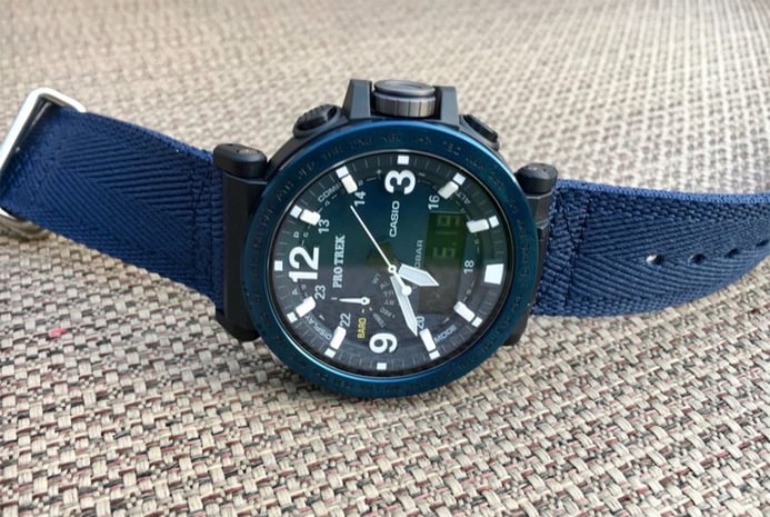 Casio Pro Trek PRG-600YB-2DR Navy Blue Series Digital Analog Dial Blue Fabric Watch Straps