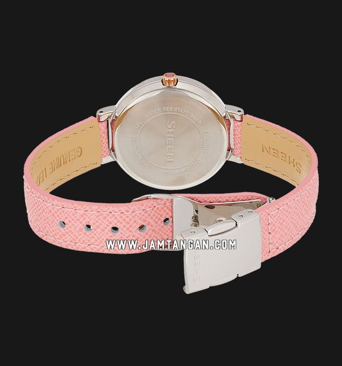 Casio Sheen SHE-3034BGL-7AUDR White Dial Pink Leather Strap