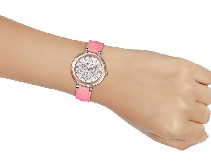 Casio Sheen SHE-3034BGL-7AUDR White Dial Pink Leather Strap