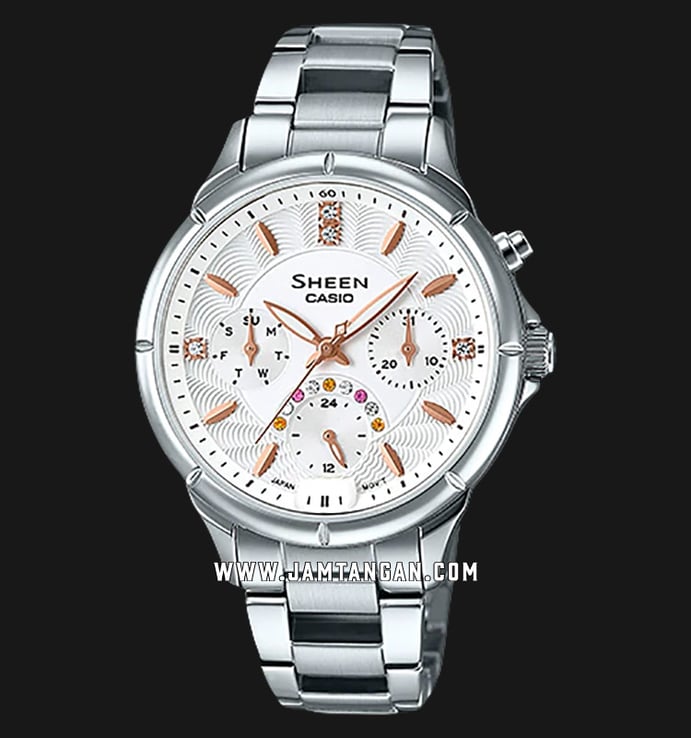 Casio Sheen SHE-3047D-7AUDR Ladies White Dial Stainless Steel Strap