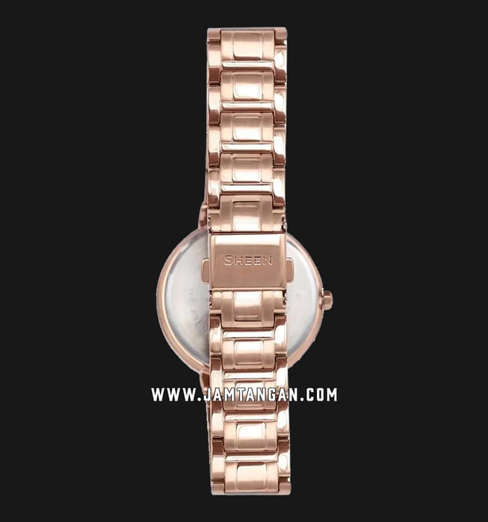 Casio Sheen SHE-3048PG-7AUDR Ladies Silver Dial Rose Gold Stainless Steel Strap
