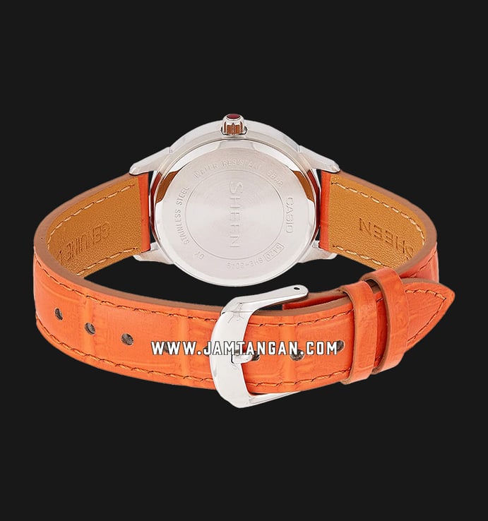 Casio Sheen SHE-3049L-7AUDR Ladies Silver Dial Orange Leather Strap