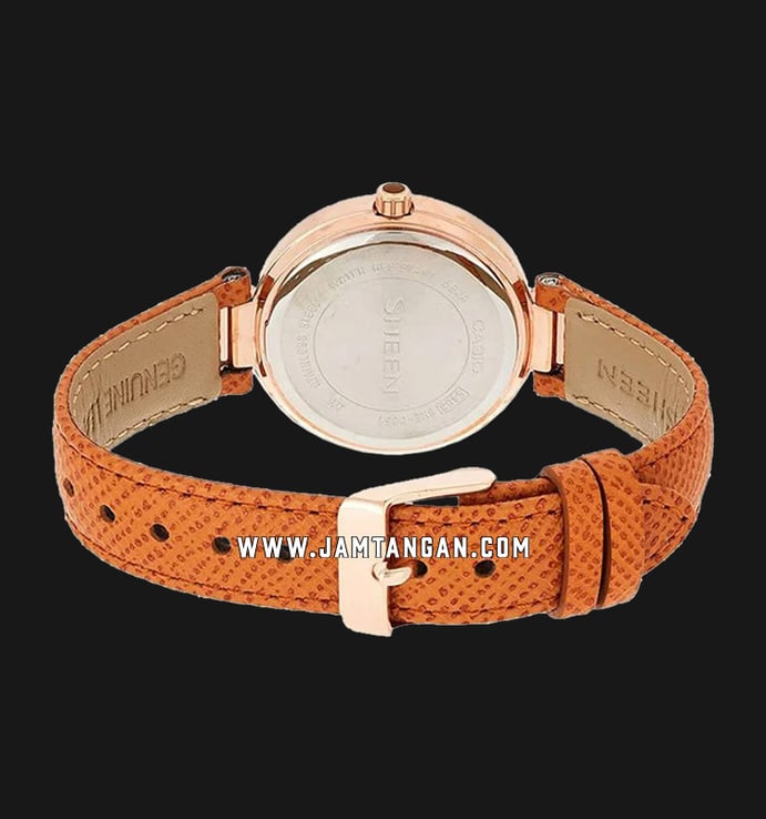 Casio Sheen SHE-3051PGL-7AUDF Ladies Rose Gold Dial Orange Leather Strap