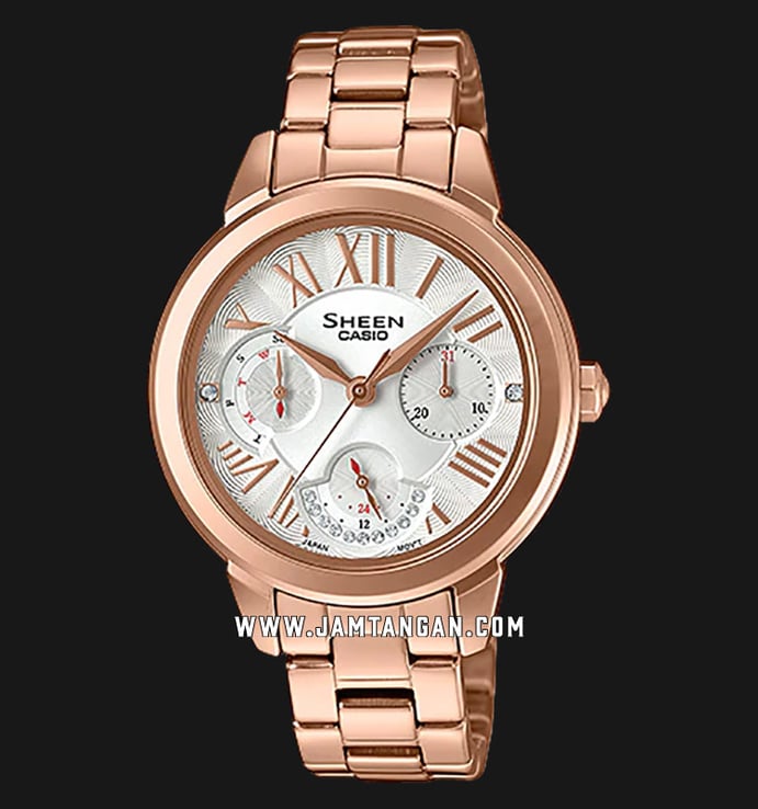 Casio Sheen SHE-3059PG-7AUDR Silver Dial Rose Gold Stainless Steel Strap