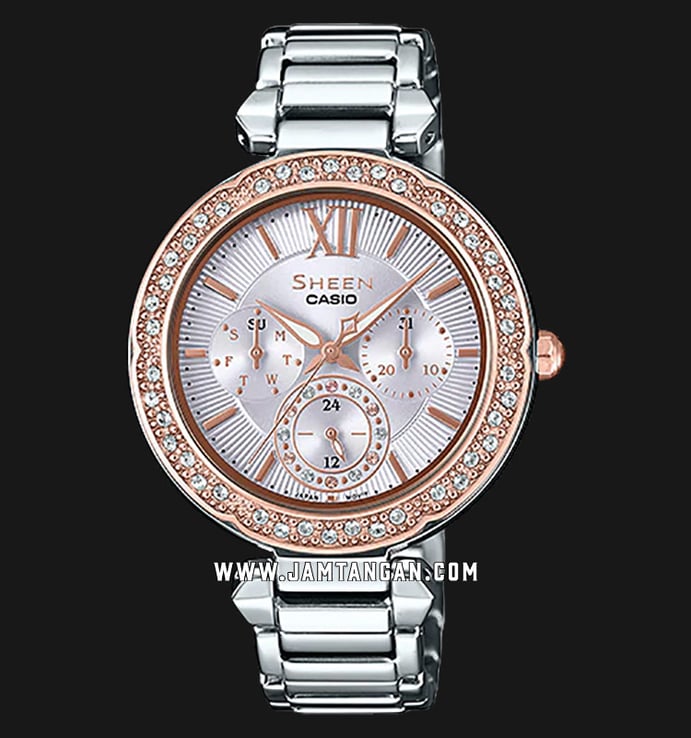 Casio Sheen SHE-3061SG-4AUDR Silver Dial Rose Gold Stainless Steel Strap