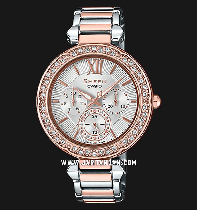 Casio Sheen SHE-3061SPG-7AUDR Silver Dial Rose Gold Stainless Steel Strap
