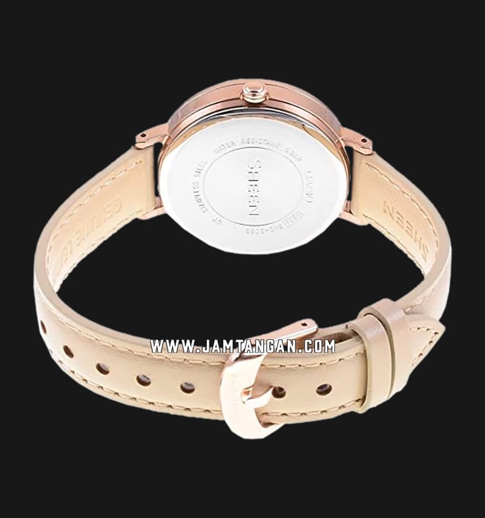 Casio Sheen SHE-3066PGL-7BUDF Ladies Silver Dial Beige Leather Strap
