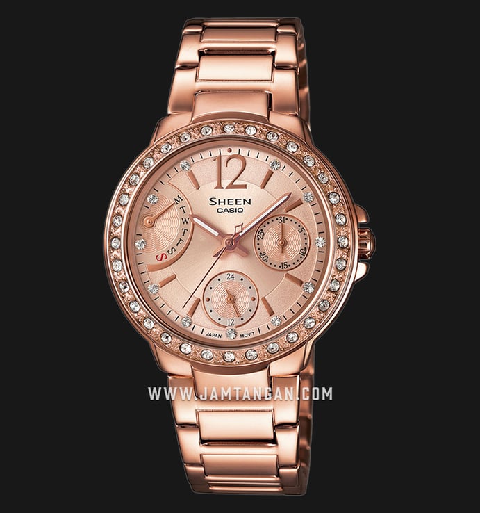 Casio Sheen SHE-3805PG-9AUDR Rose Gold Dial Rose Gold Stainless Steel Strap