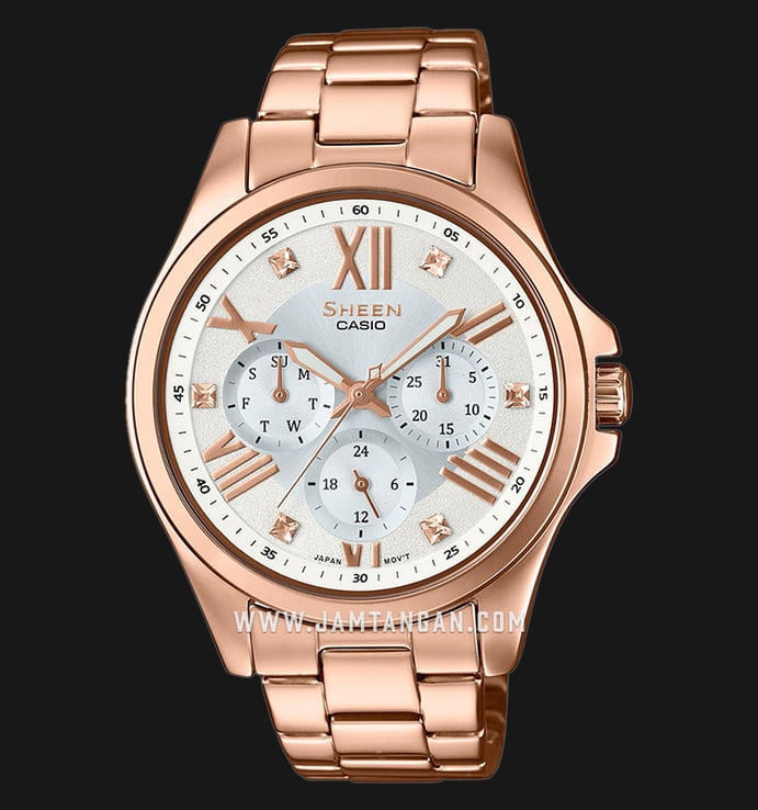 Casio Sheen SHE-3806PG-7AUDR Silver Dial Rose Gold Stainless Steel Strap