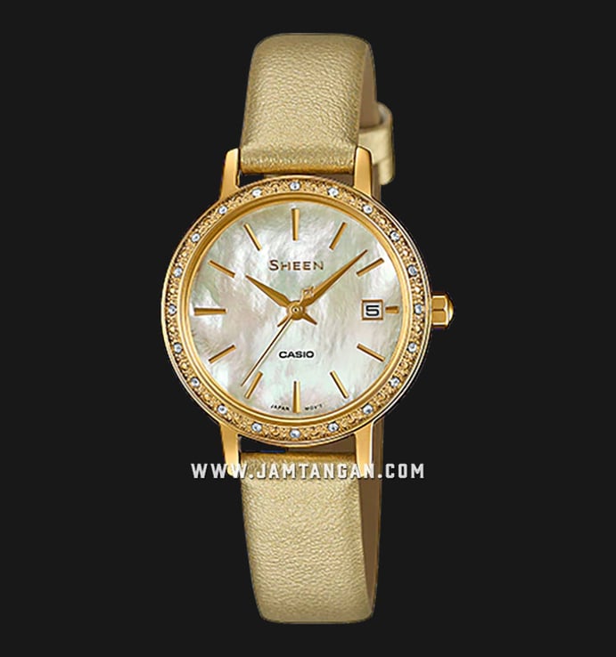 Casio Sheen SHE-4060GL-9AUDF Ladies Mother Of Pearl Dial Gold Leather Band