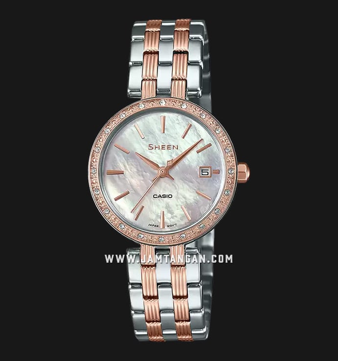 Casio Sheen SHE-4060SG-7AUDF Ladies Mother Of Pearl Dial Dual Tone Stainless Steel Band