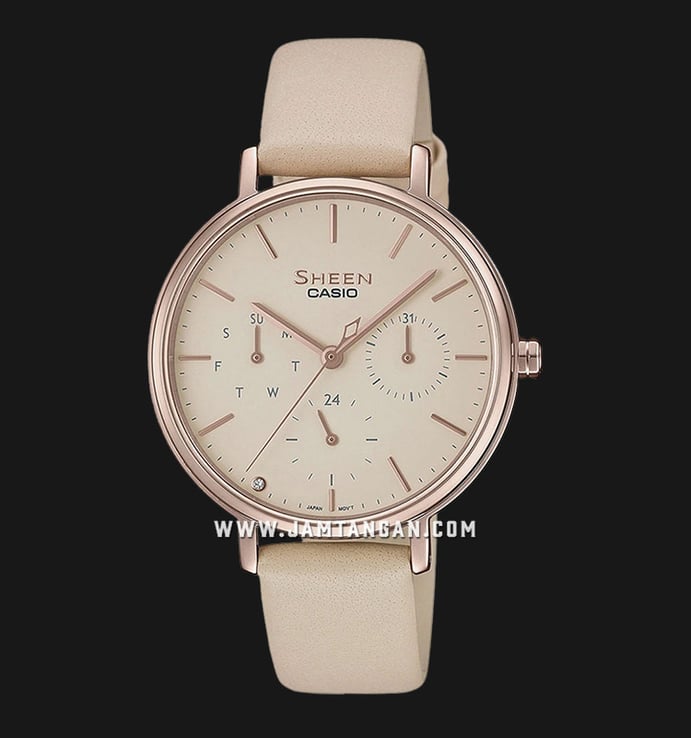 Casio Sheen SHE-4541CGL-4AUDF Beige Dial Beige Leather Band