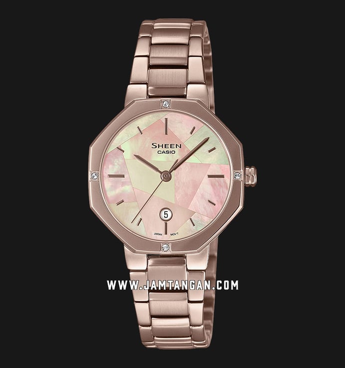 Casio Sheen SHE-4543CG-4AUDF Iridescent Shimmer Of Mother Of Pearl Dial Rose Gold S.Steel Band