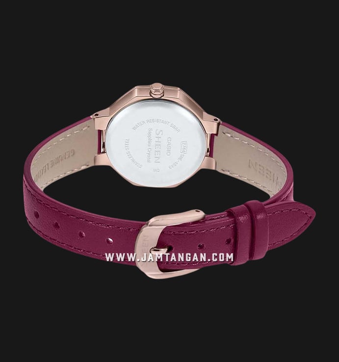 Casio Sheen SHE-4543CGL-4AUDF Iridescent Shimmer Of Mother Of Pearl Dial Red Leather Band
