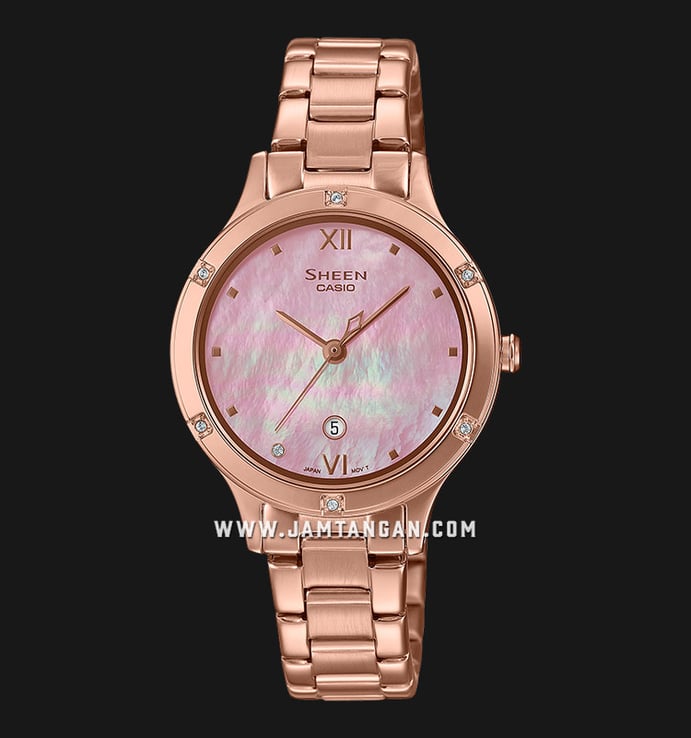 Casio Sheen SHE-4546PG-4AUDF Pink Of Mother Of Pearl Dial Rose Gold Stainless Steel Band