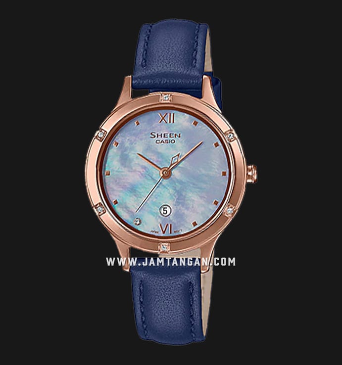 Casio Sheen SHE-4546PGL-2AUDF Mother Of Pearl Dial Blue Leather Band