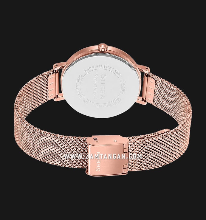 Casio Sheen SHE-4551PGM-4AUDF Overlapping Petals Beige Rose Gold Mesh Band