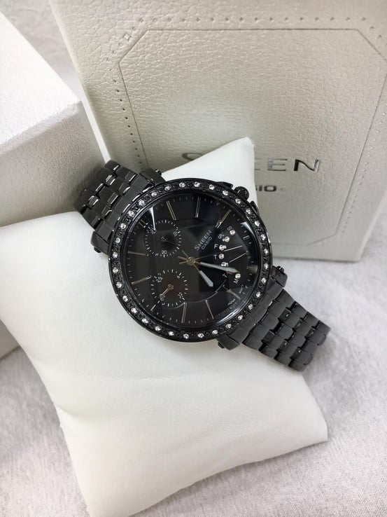 Casio Sheen SHN-3011BB-1ADF Black Dial Black Stainless Steel Band