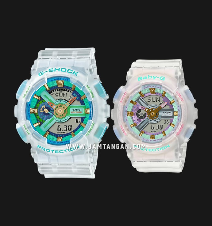 Casio G-Shock Couple SLV-21A-7ADR Summer Series Digital Analog Dial White Transparent Watch