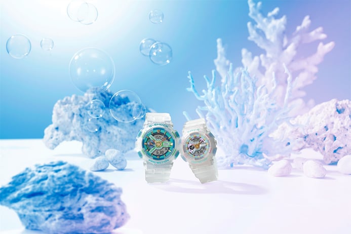 Casio G-Shock Couple SLV-21A-7ADR Summer Series Digital Analog Dial White Transparent Watch