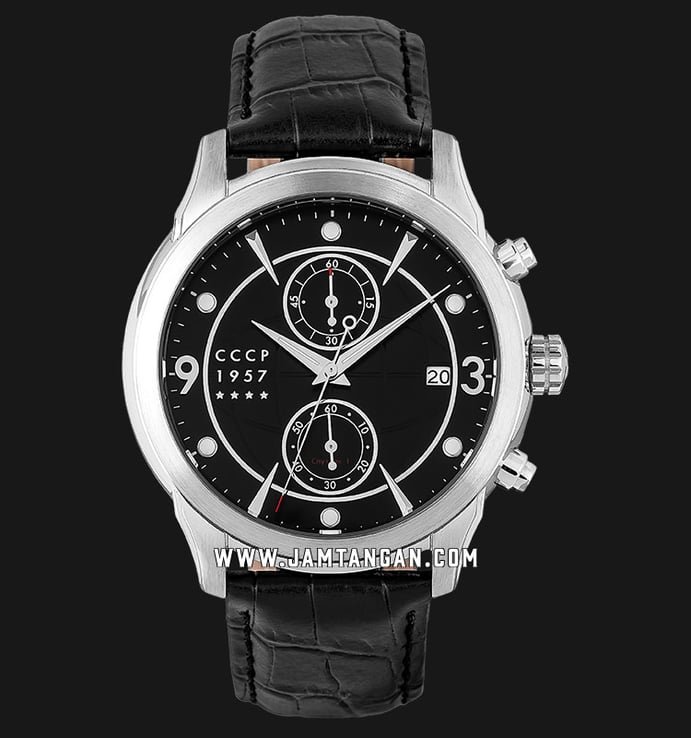 CCCP Sputnik 1 CP-7002-01 Chronograph Men Black Dial Black Leather Strap Special Edition