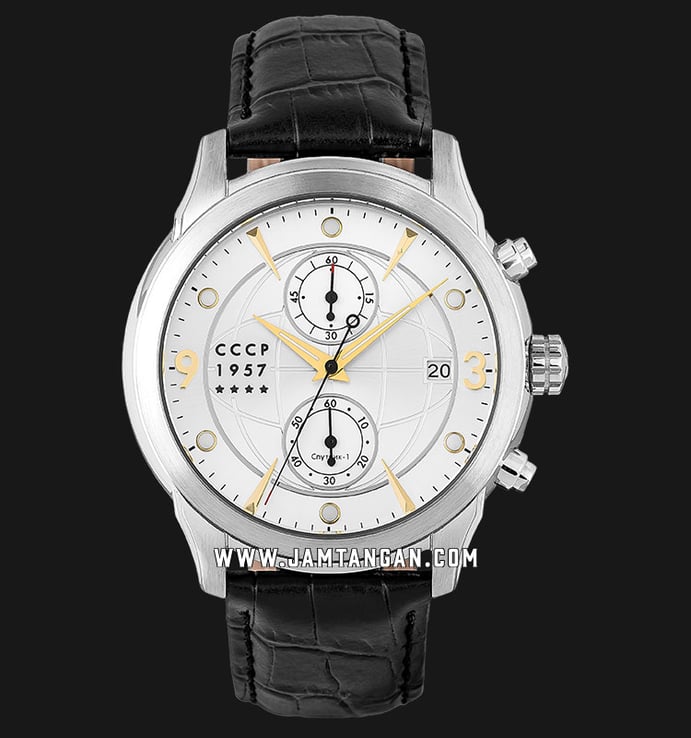 CCCP Sputnik 1 CP-7002-03 Chronograph Men White Dial Black Leather Strap Special Edition