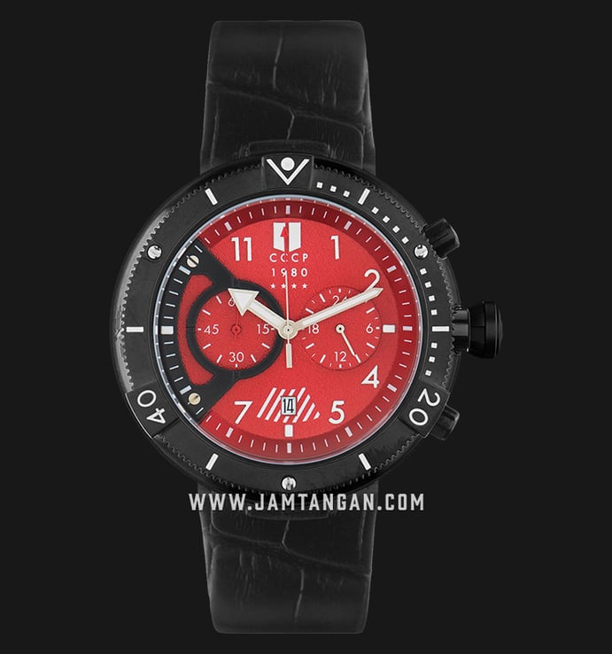 CCCP Kashalot Submarine CP-7005-04 Chronograph Men Red Dial Black Leather Strap
