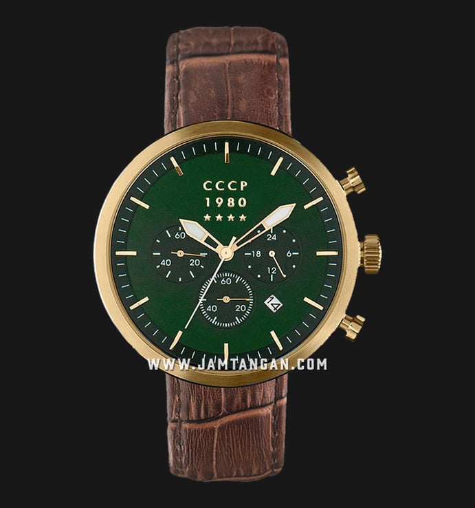 CCCP Kashalot Dress CP-7007-03 Chronograph Men Green Dial Brown Leather Strap