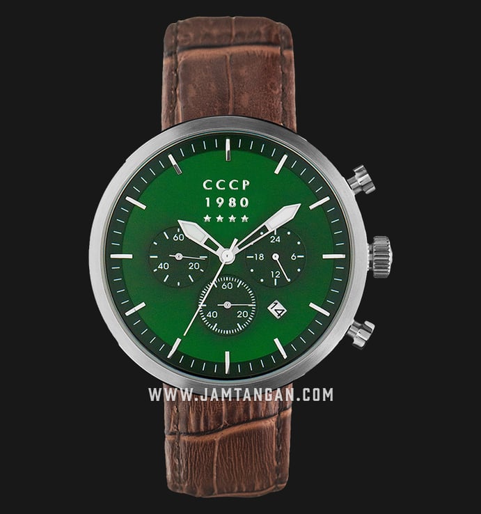 CCCP Kashalot Dress CP-7007-09 Chronograph Men Green Dial Brown Leather Strap